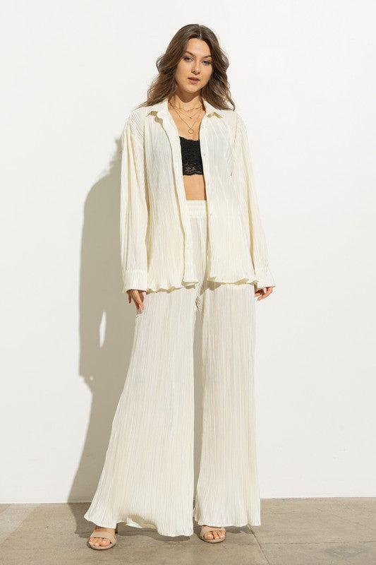 Pleated Blouse Pants Set (Online Only)